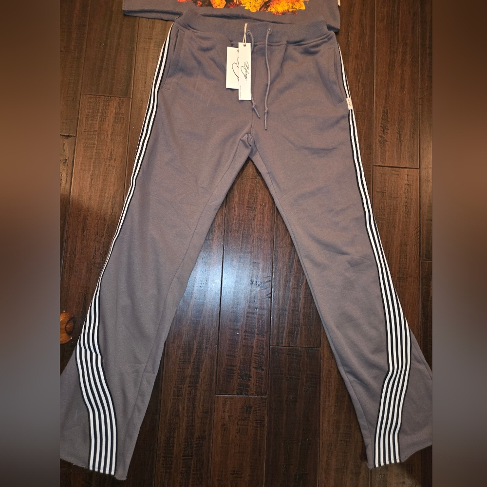 Bkys Gray Flare Leg Jogger Bottoms with Stripes Sz XL